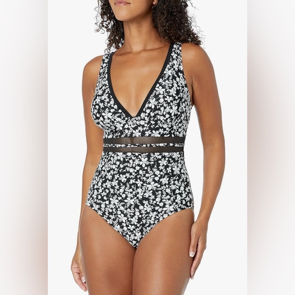 Tommy Hilfiger Floral Black and White Women's Swimsuit Sz 4